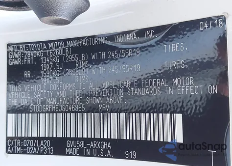 2018 Toyota Highlander Hybrid Limited z USA, uszkodzony, nr VIN 5TDDGRFH6JS046865